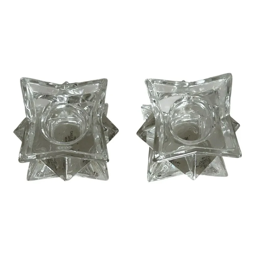 Set of 2 Vintage Avon 24% Lead Crystal Candlestick Holder Geometric Stackable